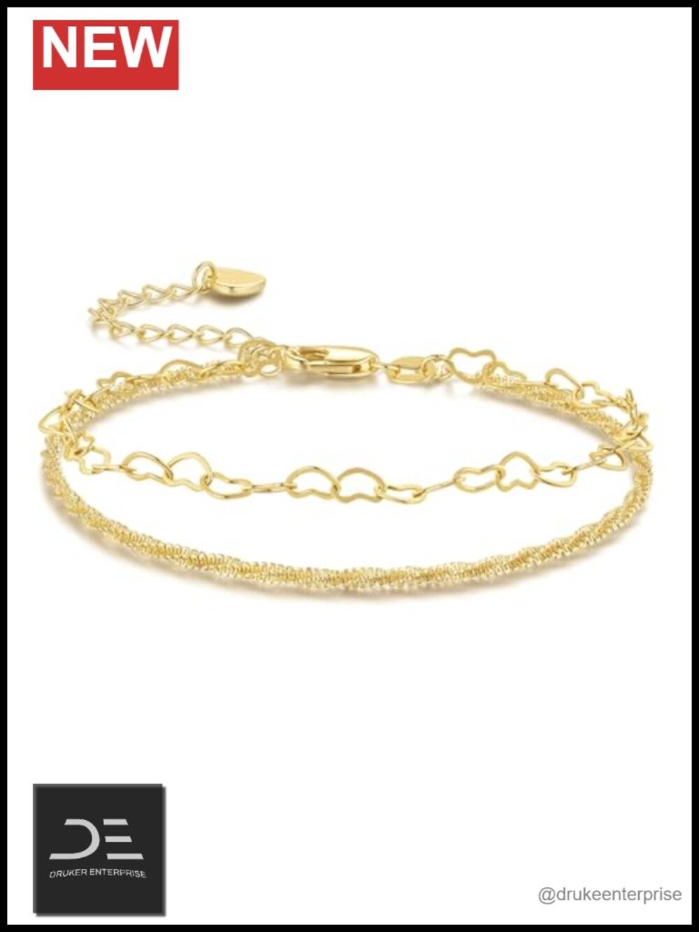 14K Gold Plated Layered Heart Bracelet for Women Love Bangle